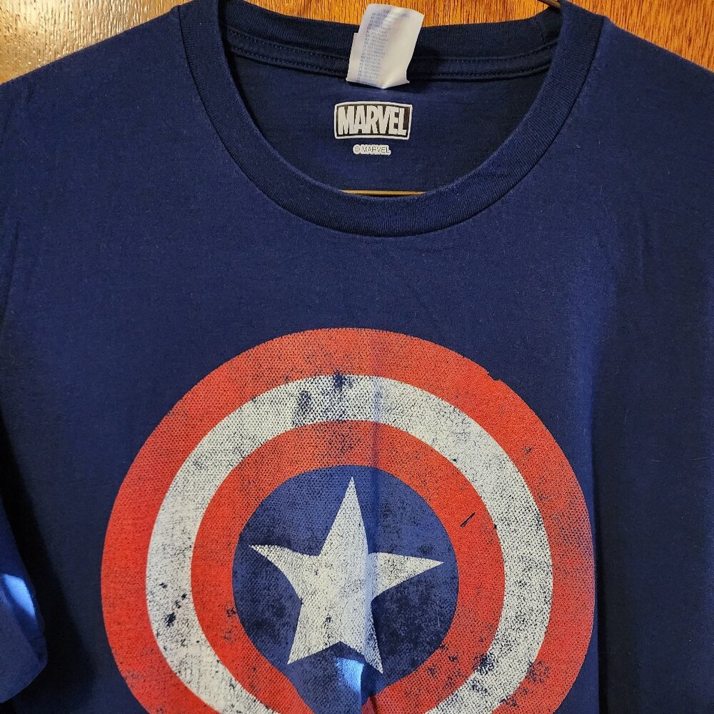 Men's 2X Port & Company Blue Marvel Capt America Graphic Print Crew Neck T-Shirt